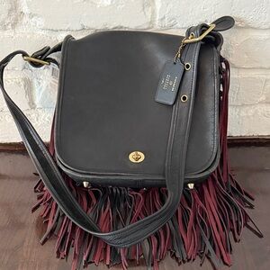 Coach Barneys Stewardess Bag Fringe Black with Black Burgundy Fringe